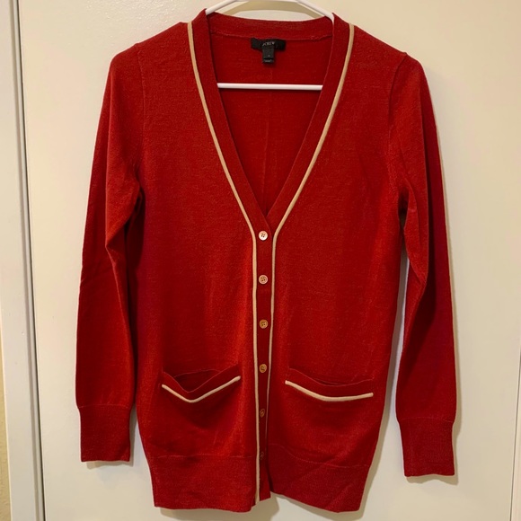 J. Crew Sweaters - JCrew - Red and Cream Cardigan, Size XSmall